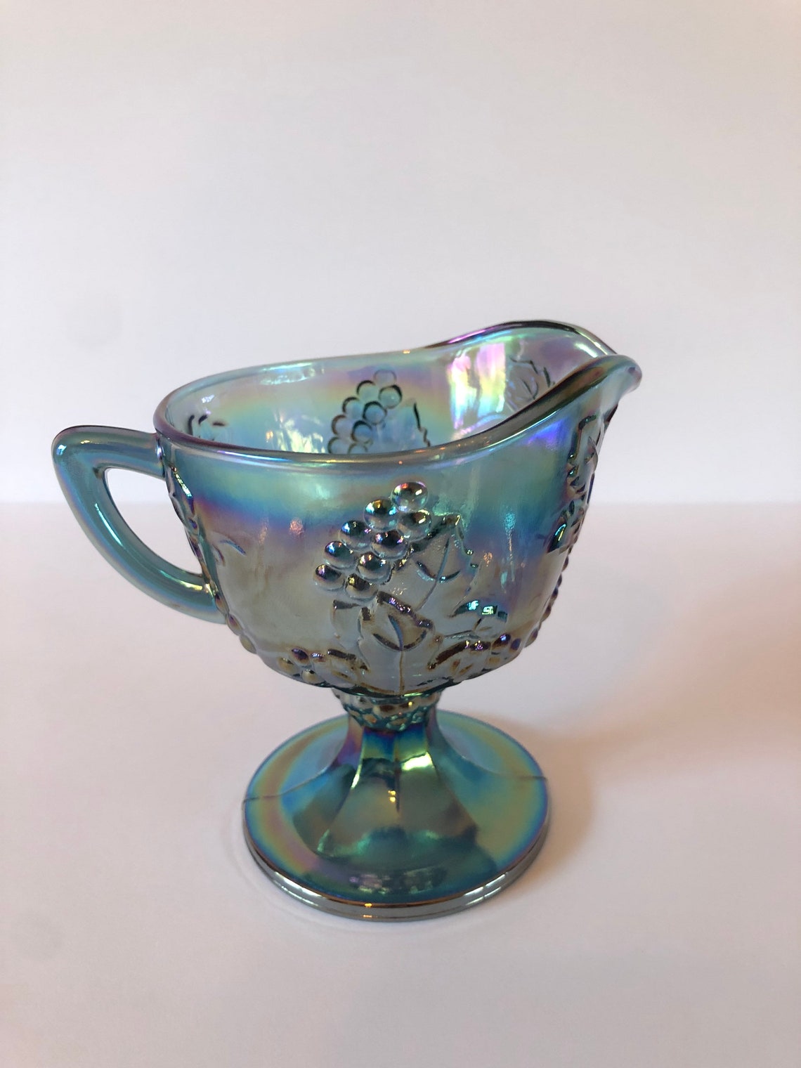 Vintage Blue Carnival Glass Creamer and Sugar Etsy