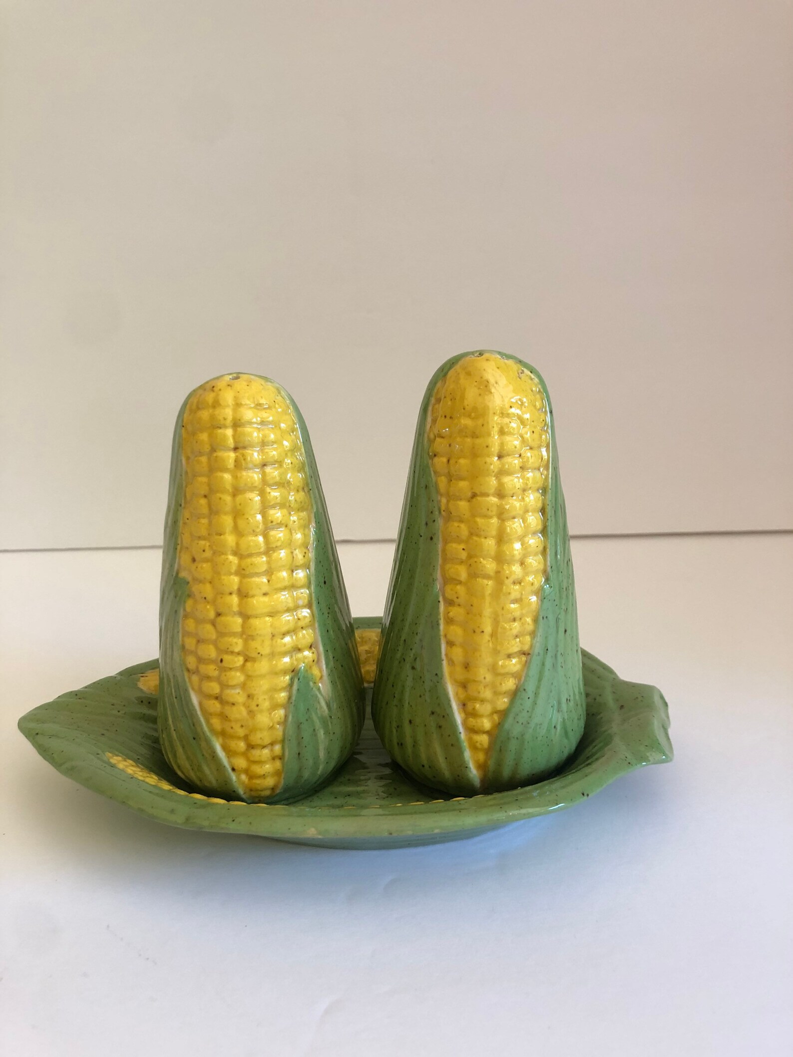Vintage Corn Cob Salt & Pepper Shaker Set With Plate Etsy