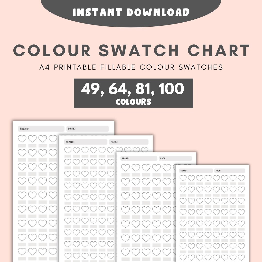Printable Color Swatch Chart Templates Art Supplies Organizer (PDF) Etsy