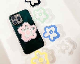 Phone Grip Flower, Flower Phone Holder, e-Reader Grip, Phone Stand, Clear Pastel