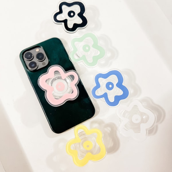 Phone Grip Flower, Flower Phone Holder, e-Reader Grip, Phone Stand, Clear Pastel