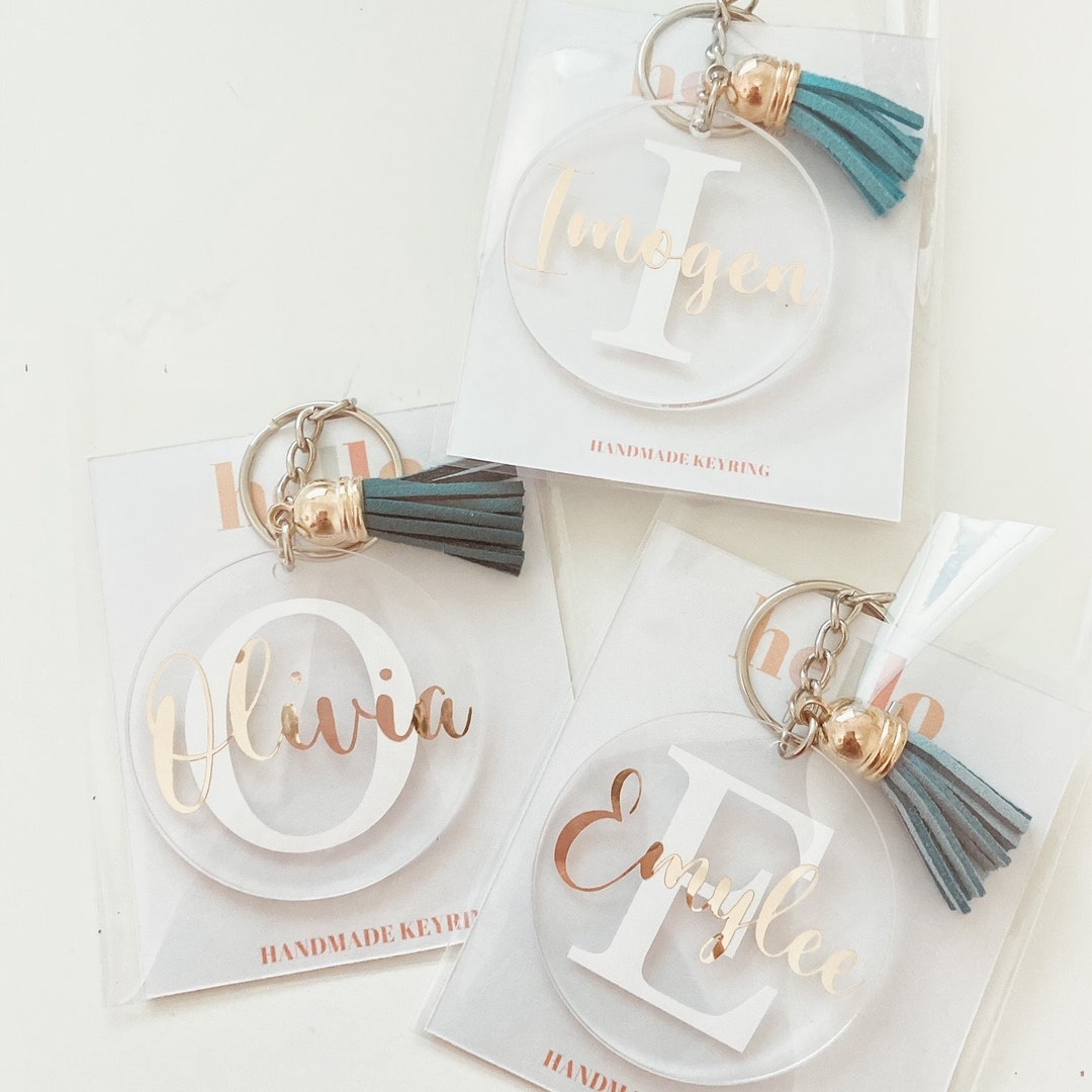 Custom Acrylic Keyring, Monogram Keychain, Initial Tassel Keychain ...