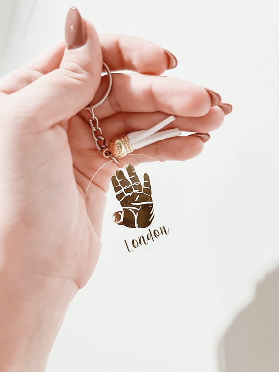 Custom Baby Handprint Keychain Actual Baby Handprint Keyring Your Baby s Handprint Keychain Handprint Kids Name Etsy