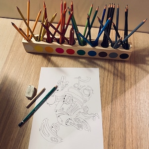 Wooden pencil holder, multicolor. Desk organizer. Pencil box. Wooden organizer.