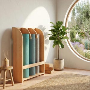 Porta tappetino yoga in legno | Contenitore minimalista per yoga | Pino / Faggio / Quercia | Supporto per tappetino naturale ed elegante