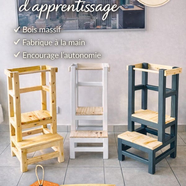 Tour d'observation Montessori personnalisée - Tour d'apprentissage en bois pour enfant avec prénom - Plusieurs coloris au choix