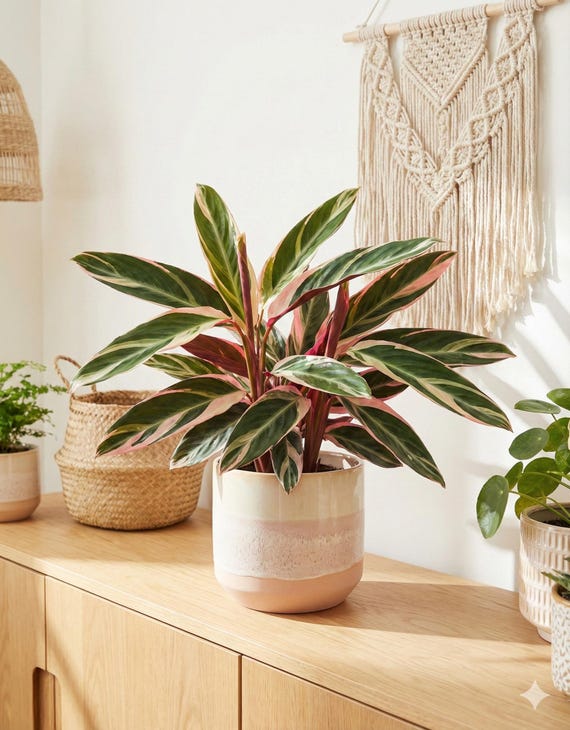 Stromanthe Triostar | Driekleurige tropische kamerplant | Roze, groene en  crmekleurige bladeren | Zeldzame, opvallende plant | Boho-chic decoratie -  Etsy Belgi