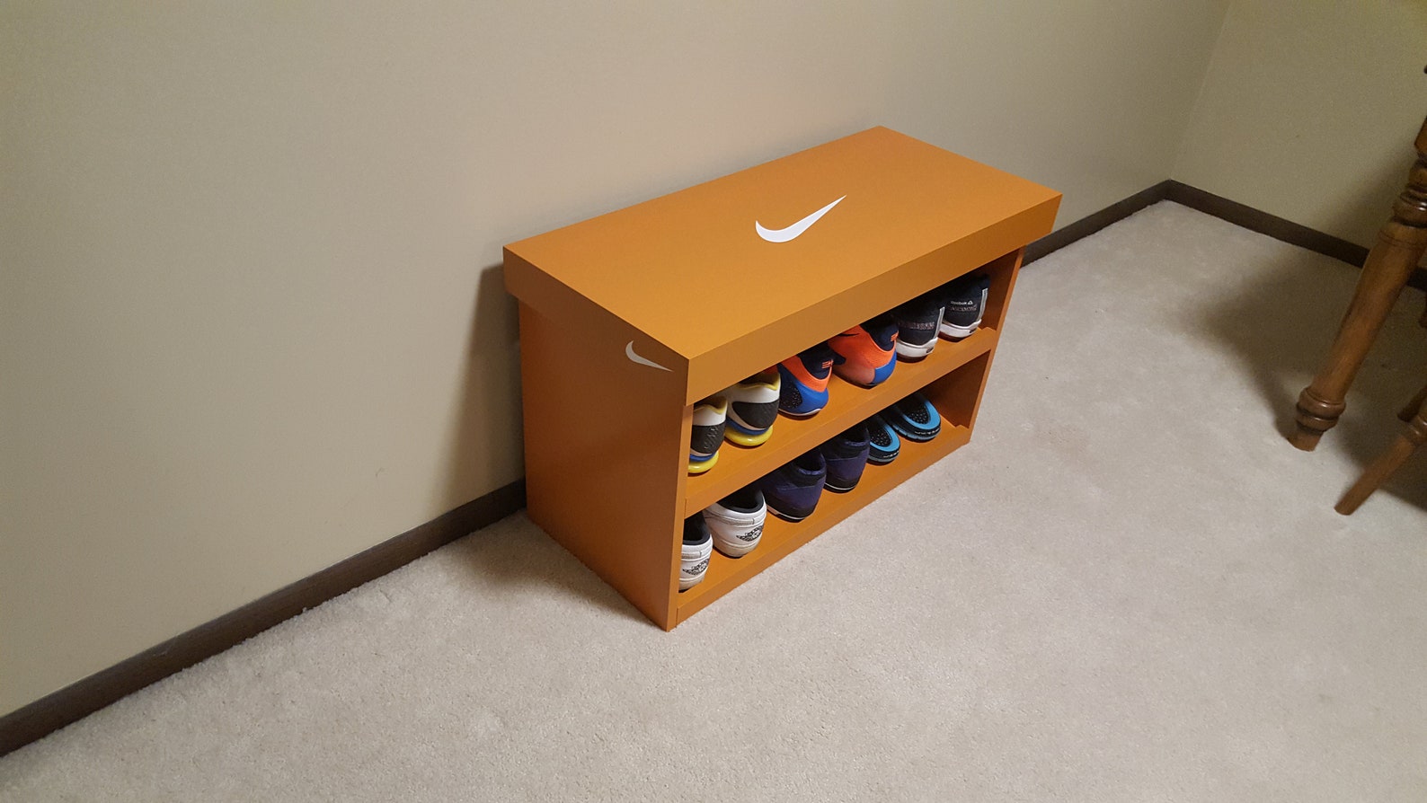 Nike Shoe Bench Shoe Box FULLY ASSEMBLED orange Shoe Storage Etsy