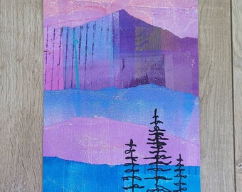 Get Away" Collage, mountain art, cottage art, cottage painting, mixed media art,  landscape art