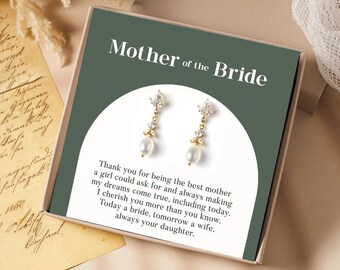 Regalo para la madre de la novia, pendientes de perla para la boda, regalo para mamá el día de la boda, joyas de boda para mamá, pendientes para la madre de la novia