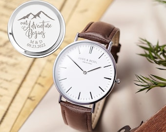 Orologio da uomo Minutestry inciso, orologio personalizzato per lo sposo, regalo per il giorno del matrimonio, regalo di anniversario per il fidanzato, regalo per il marito