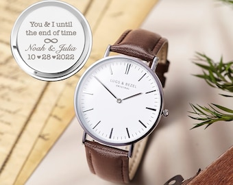 Engraved Watch Boyfriend, Anniversary Gift for Him, Groom Gift From Bride, Mens Leather Watch, Wedding Gift For Groom