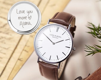 Engraved Watch For Men, Boyfriend Gift, Husband Anniversary Gift, Groom Wedding Gift From Bride, Handwriting Watch, Fathers Day Gift For Him