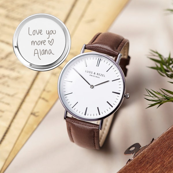 Engraved Watch For Men, Handwriting Watch, Christmas Gift For Him, Boyfriend Gift, Husband Anniversary Gift, Groom Wedding Gift From Bride