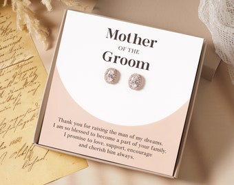 Regalo de aretes para la madre del novio, regalo de aretes para la suegra, regalo de la novia, regalo de bodas para mamá, aretes tipo botón para mamá, joyas para bodas