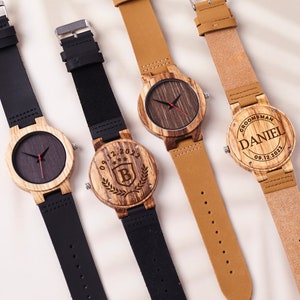 Set of Groomsmen Watches, Wooden Wrist Watches, Groomsmen Watch Leather, Engraved Wooden Watches for Men, Best Man Gift, Wedding Gift Ideas