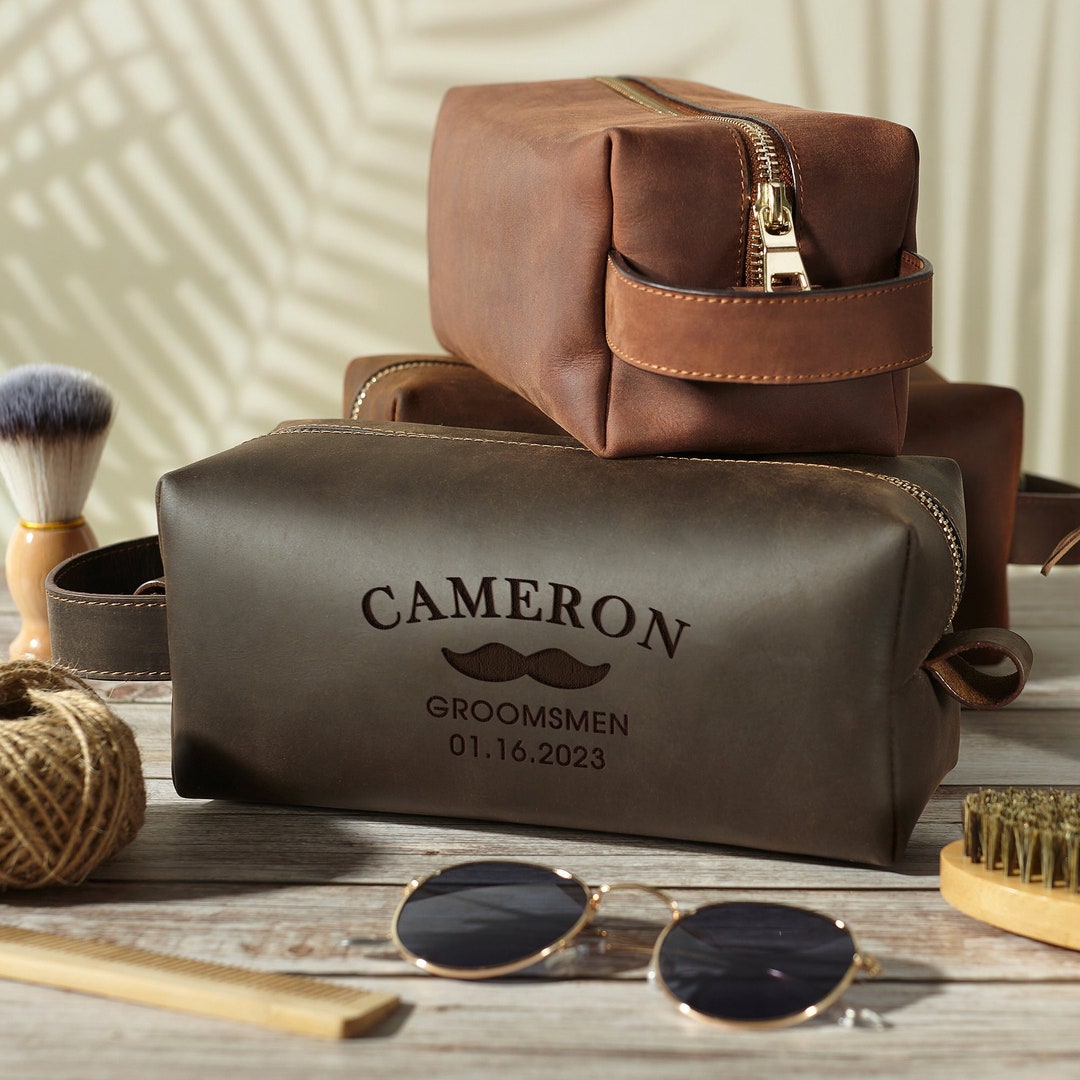 Groomsmen Toiletry Bag Personalized, Custom Leather Washbag Gift ...