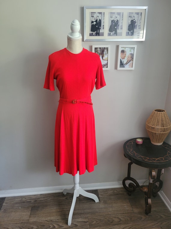 1950s Vintage red knit dress - image 1