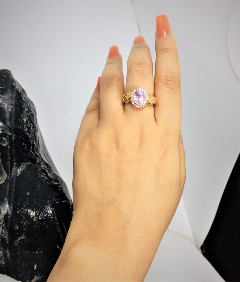 Pink amethyst rose gold vermeil ring in sterling silver
