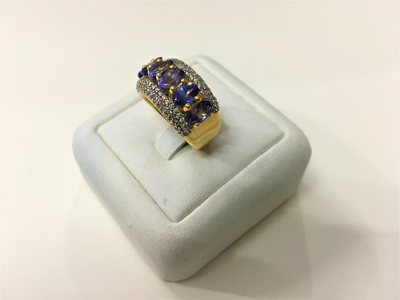 Hand Crafted Tanzanite Ring in 925 Sterling Silver with  Gold vermeil