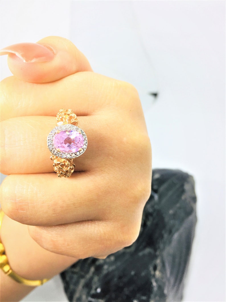 Pink amethyst rose gold vermeil ring in sterling silver