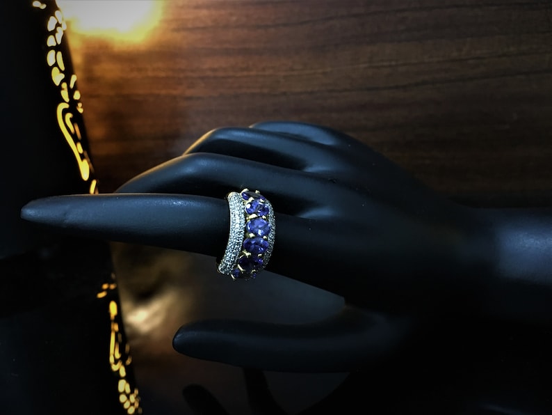 Hand Crafted Tanzanite Ring in 925 Sterling Silver with Gold vermeil