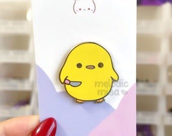 Stabby Duck Enamel Pin Meme, Chick with Knife Pin, Cute Yellow Chick Pin, Duck with Knife Pin, Kawaii enamel pins, funny enamel pins