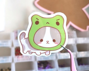 Cute Cat Stickers, Kitty Stickers, Cat with frog hat, Cat meme sticker, Meme stickers, kawaii cat stickers, Kitten Stickers, laptop sticker