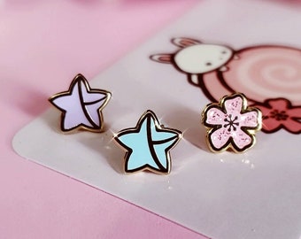 Origami Lucky Stars Enamel Pin | Sakura Enamel Pin | Origami Star Mini pins | Mini Pin Set | Board filler pins | Cute Pastel mini pins