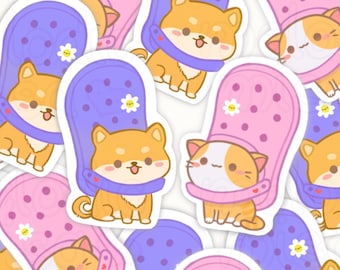 Croc Cat Sticker, Croc Shiba Inu Sticker, Croc animal stickers, Cute cat stickers, cute shiba stickers, Kitten stickers, Puppy stickers