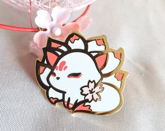 Kitsune Enamel Pin | Red Kitsune Fox Enamel Pin | Cute Animal Gold Badge Lapel Pin | Black Kitsune Fox Hard Enamel Pin | Japanese Fox