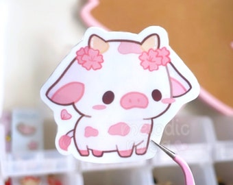 Highland Cow Sticker, Cute Cow Sticker, Strawberry Cow Sticker, sakura sticker, Pink cow sticker, Farm animal sticker, Laptop stickers