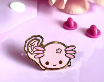 Kawaii Pastel Axolotl Enamel Pin – Gold Hard Enamel Axolotl Lapel Pin