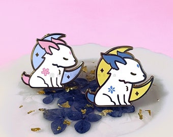 Cute Wolf Enamel Pins, Kawaii animal pins, Celestial pins, Pastel Pins, Animal pins, Sakura Wolf Pin, Moon Pin, Gold Plating Hard Enamel Pin