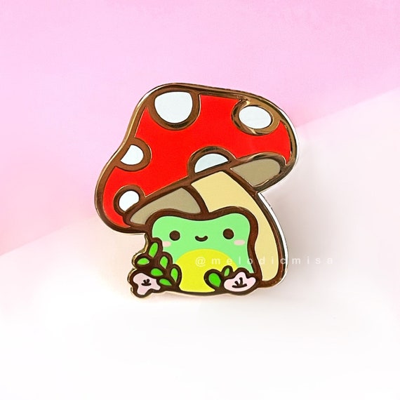 Frog Enamel Pin | Red Mushroom Pin | Cute mushroom pin | Kawaii Frog Enamel  Pin, Mushroom Frog | Animal Pin | Green frog Pin | Small Pins