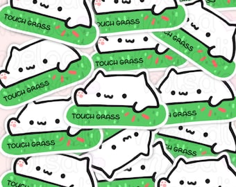 Touch Grass Meme Sticker, touch grass sticker, bongo cat meme, cat meme sticker, funny meme cat stickers