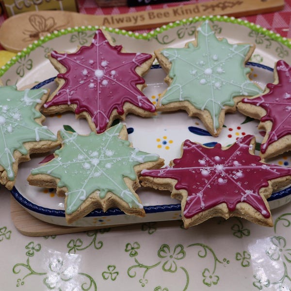 Gluten Free Iced Sugar Cookies, Snowflakes, Dairy Free, Vegan, Egg Free, Nut Free, Birthday Party, Holiday Star, Hannukah, Winter Cookies