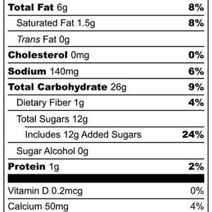 May include: Nutritional information for gluten-free donuts, including S'mores and chocolate flavors. The label indicates the product is vegan, dairy-free, egg-free, nut-free, and soy-free. Each donut (56g) contains 160 calories. The ingredients include organic brown rice flour and organic cane sugar.