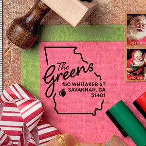 Georgia w/ Peach Return Address Stamp (Personalized, Custom, Housewarming Gift, Realtor Closing Gift, State Pride)