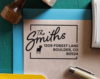 Colorado w/ Big Horn Sheep Return Address Stamp (Personalized, Custom, Housewarming Gift, Realtor Closing Gift, State Pride)