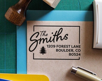 Colorado w/ Blue Spruce Return Address Stamp (Personalized, Custom, Housewarming Gift, Realtor Closing Gift, State Pride)