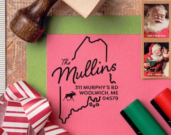 Maine w/ Moose Return Address Stamp (Personalized, Custom, Housewarming Gift, Realtor Closing Gift, State Pride)