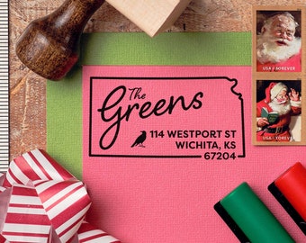 Kansas & Western Meadowlark Return Address Stamp (Personalized, Custom, Housewarming Gift, Realtor Closing Gift, State Pride)