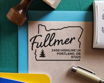 Oregon w/ Fir Tree Return Address Stamp (Personalized, Custom, Housewarming Gift, Realtor Closing Gift, State Pride)