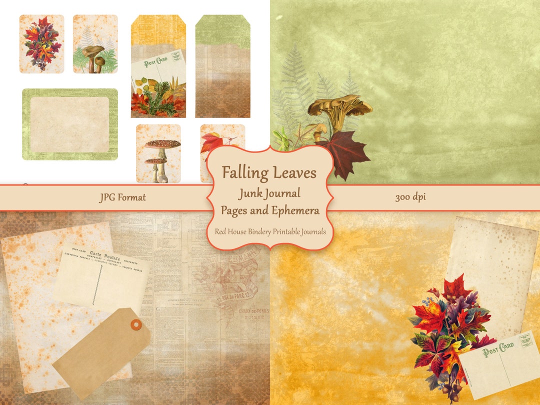Falling Leaves Printable Junk Journal Kit, 21 Pages and Ephemera Sheets ...