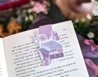 Books and butterflies lilac magnetic bookmark, fantasy bookmarks, dark academia bookmark / bookworm gifts, reader gifts, cottagecore