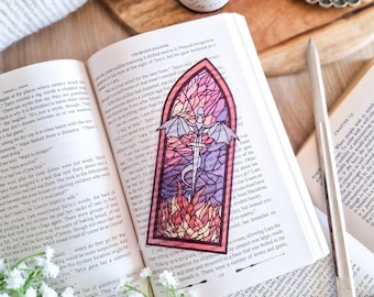 Dragon sword stained glass style transparant bookmark, bookish gifts, fantasy books
