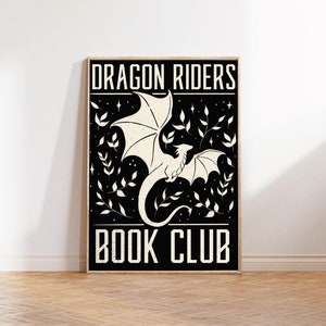 Dragon riders book club poster, bookish gifts, library decor, bookshelf decor, dragon print