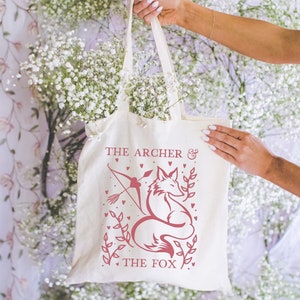 The archer and the fox tote bag, once a broken heart tote, bookish totes, reader gifts, book bag, fantasy books, book lover gifts