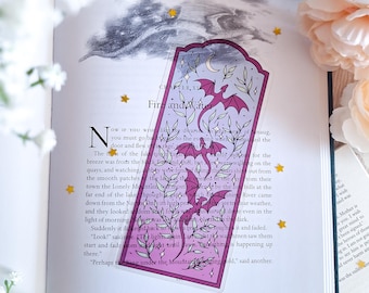 Dragons stained glass style transparant bookmark, bookish gifts, fantasy books